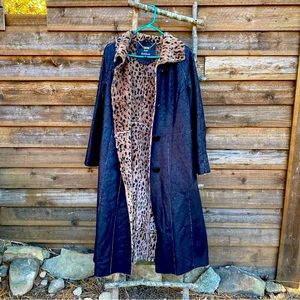 Dennis by Dennis Basso Faux Leopard Fur Faux Leather Long Jacket *Medium*